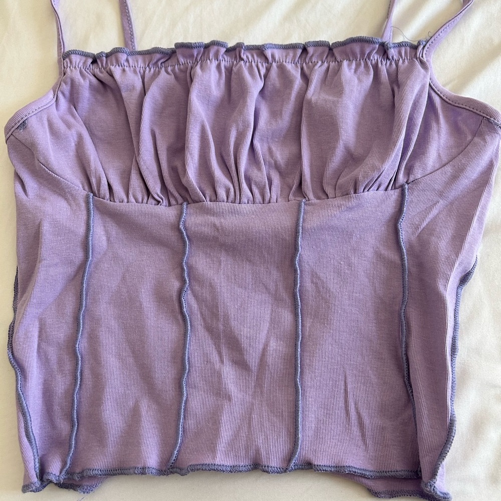 purple ruffled tank top
